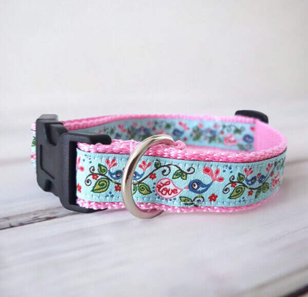 Hundehalsband 1 Halsband für Hunde rosa Vogel Motiv in versch. Größen erhältlich