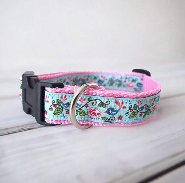 Hundehalsband rosa Vögelchen