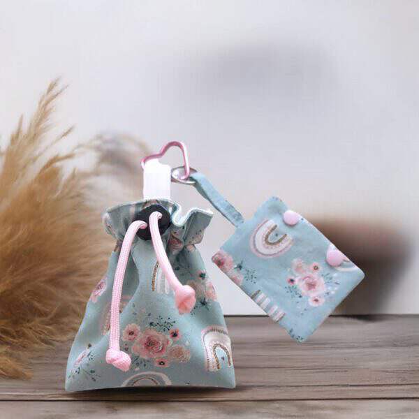 SET Futterbeutel und Kotbeutelspender Mint mit Regenbogen Motiv
