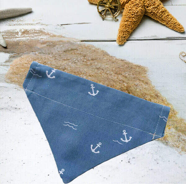 Hundehalstuch Halstuch mit Tunnel für Halsband Blaugrau mit Anker Motiv