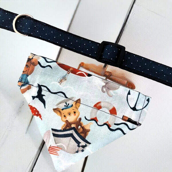 ein maritimes SET Hundehalsband + Hundehalstuch von zwei Seiten zu tragen – Maritim oder mit Pünktchen