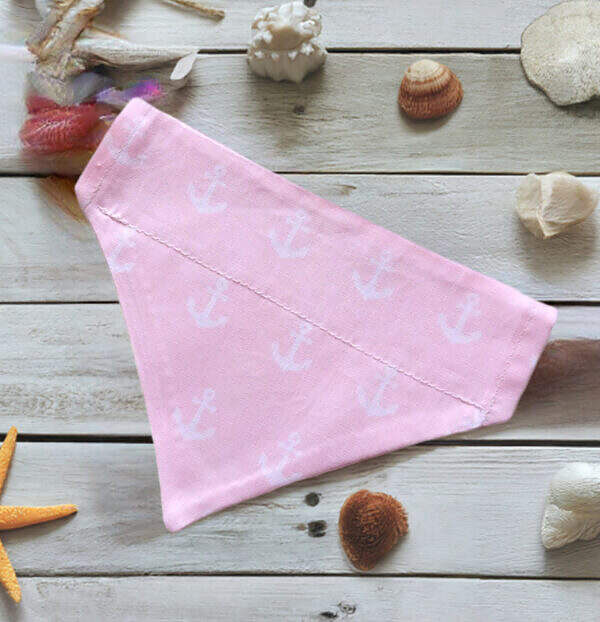 Hundehalstuch Halstuch mit Tunnel für Halsband rosa mit Anker Motiv