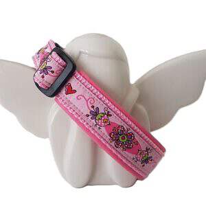 Hundehalsband rosa Blumen Leder