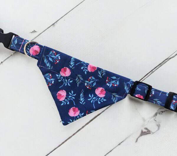 SET Hundehalsband Halstuch Blau Blumen